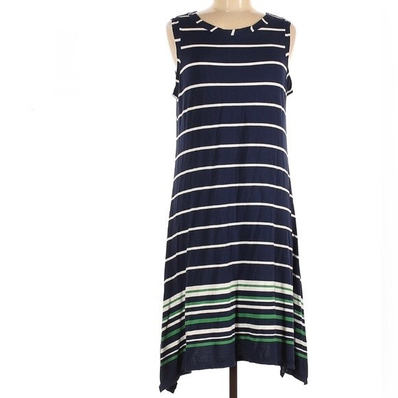 Max Studio navy white and green striped midi dress size small - Picture 1 of 7